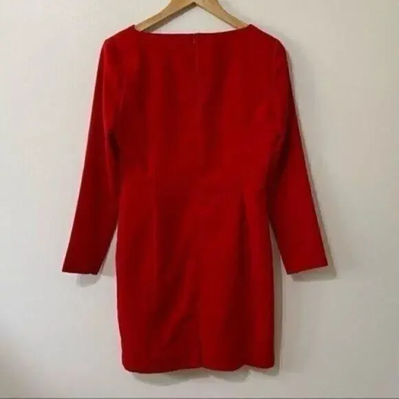 Vintage Red Long Sleeve Scalloped Neck Dress Size 4P - Picture 2 of 3